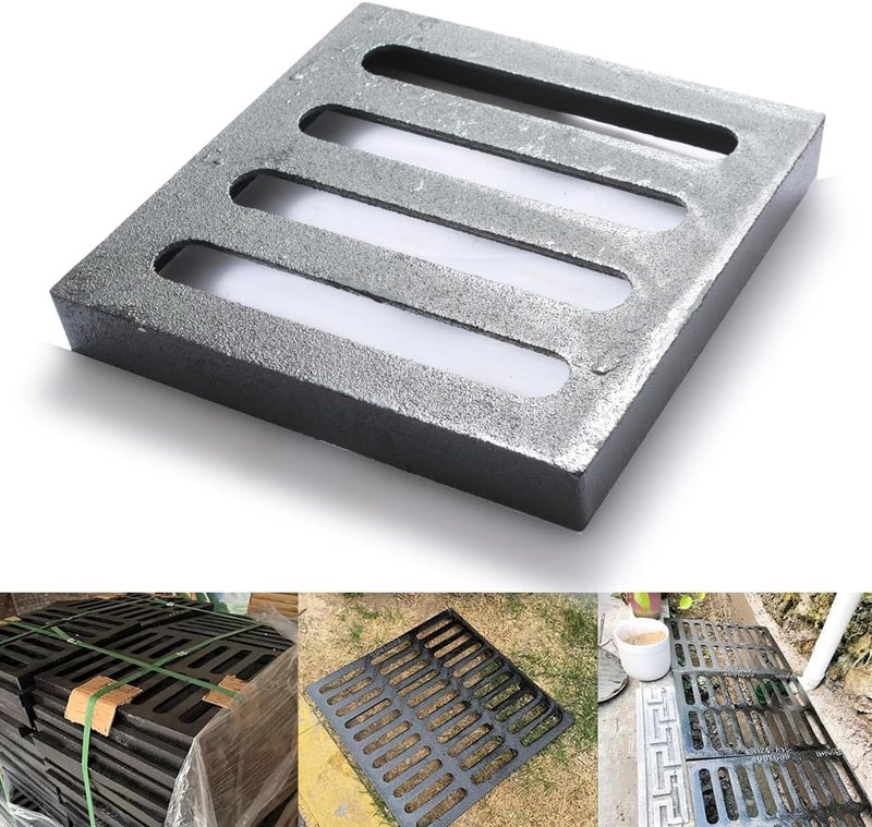 Facoba Cast Iron Drain Grate, 9 * 9in Outdoor Drain Cover, B125 Class Ductile Iron Channel Drainage Grates, Heavy Duty Sewer Grate,Black Square Drain Grate for Yard,Driveway,Concrete Floor - Image 1